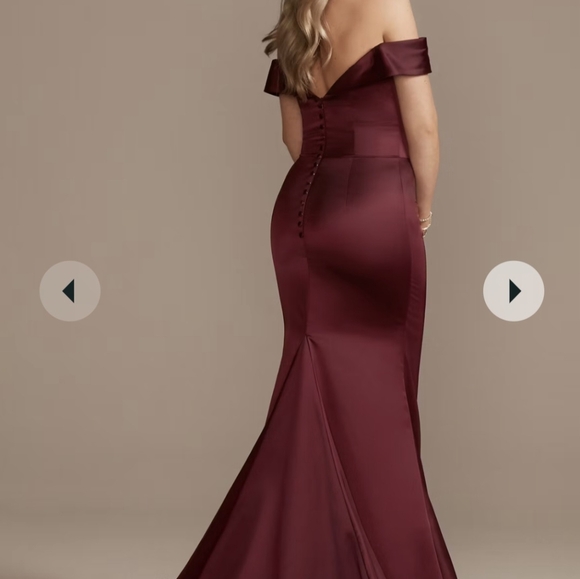 Satin Off-the-Shoulder Mermaid Dress - Picture 2 of 6